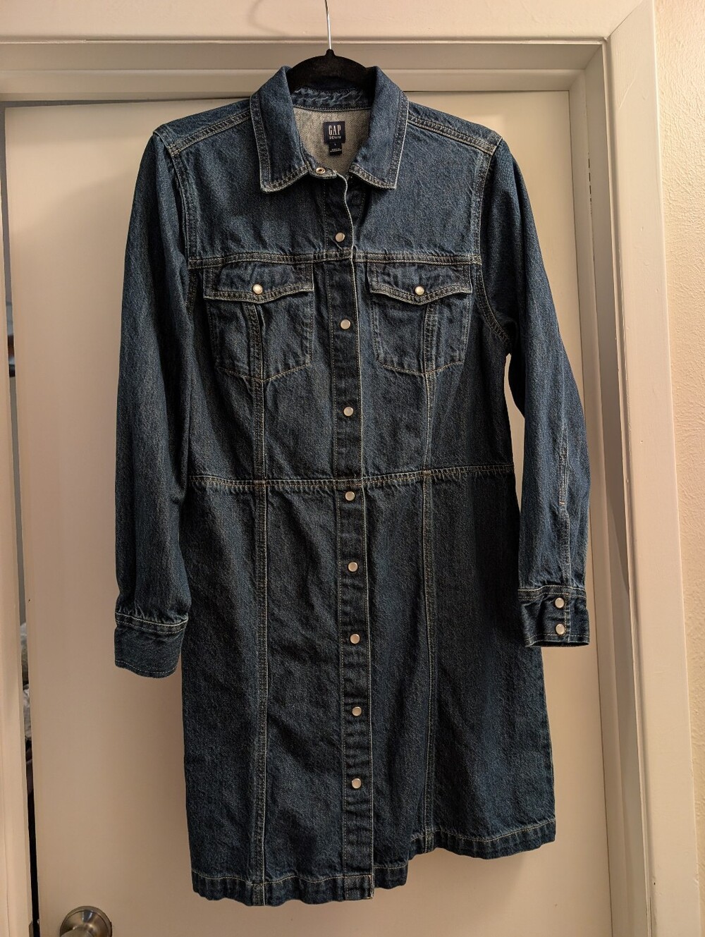 GAP Dark Blue Denim Long Sleeve Shirt Dress Large
